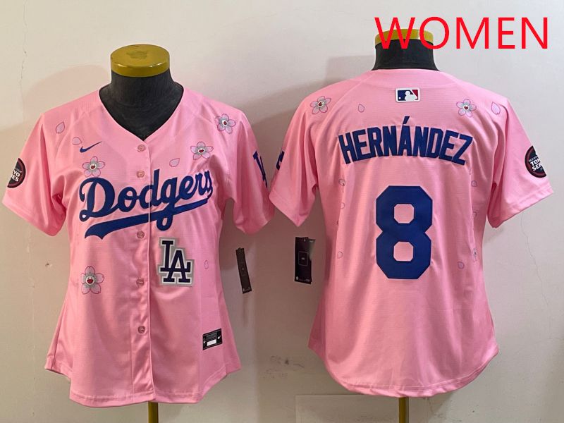 Women Los Angeles Dodgers #8 Hernandez Pink Sakura Edition 2025 Nike MLB Jersey style 9